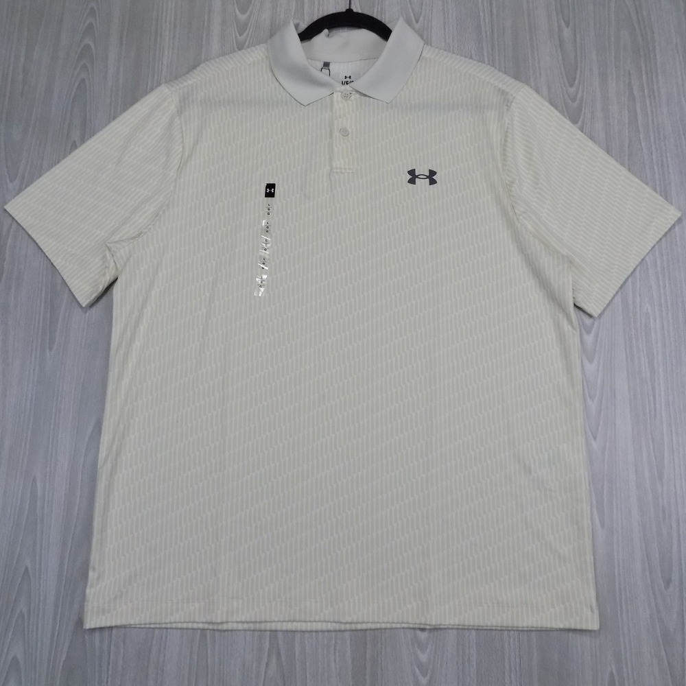 Under Armour Polo Shirt Mens L Cream Textured Performance NEW Golf Athletic